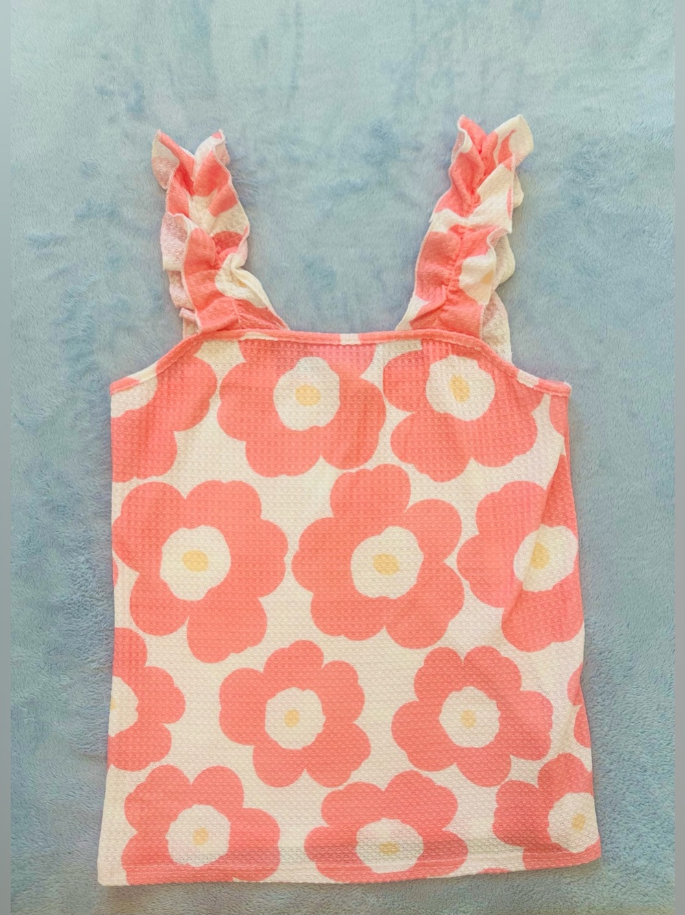 Coral Floral Ruffle Strap Tank Top